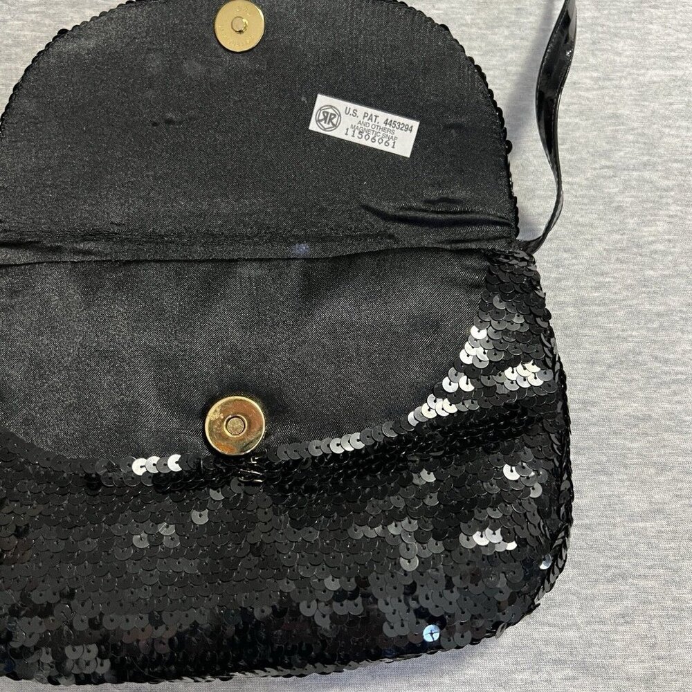 Vintage Frederico Leone Black Sequin Small Evening Bag Clutch Strap Holiday - Picture 3 of 11